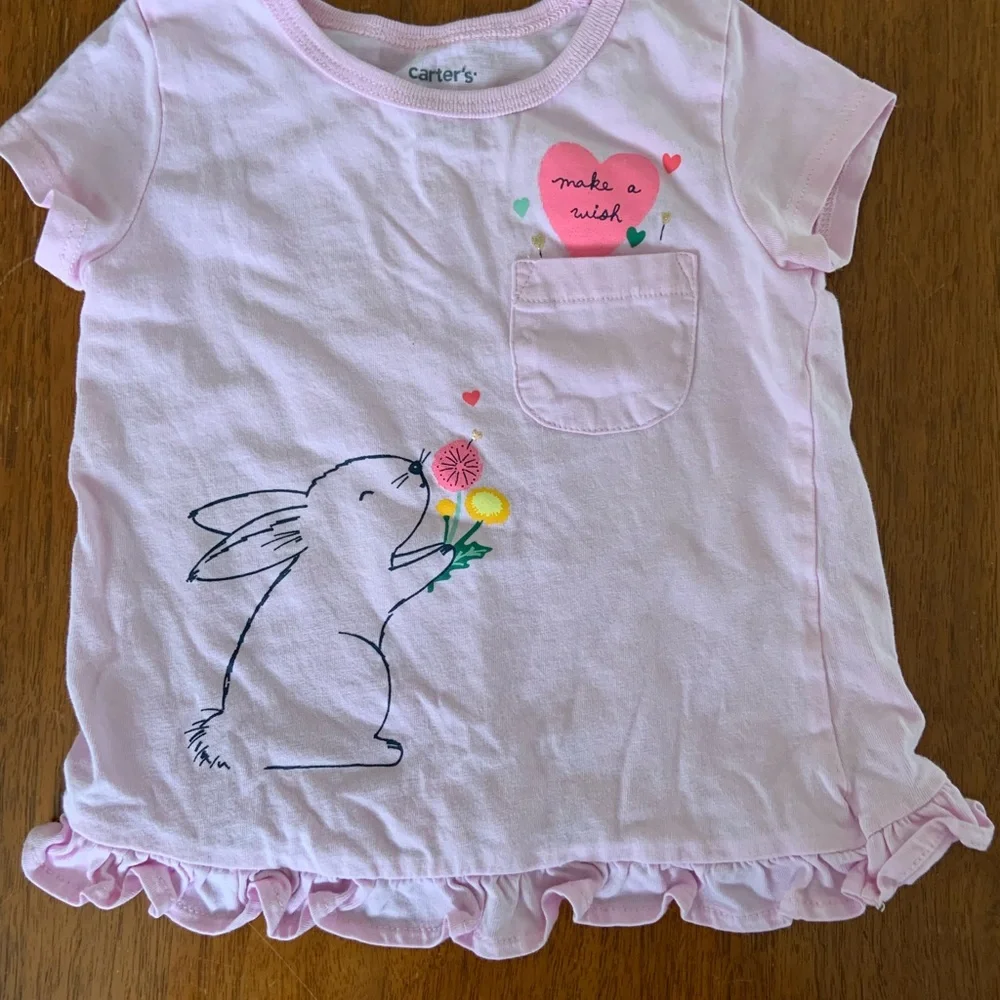 🍓3/$10 Carter's Pink Short Sleeve Tee with Bunny Design size 18m - Picture 2 of 4